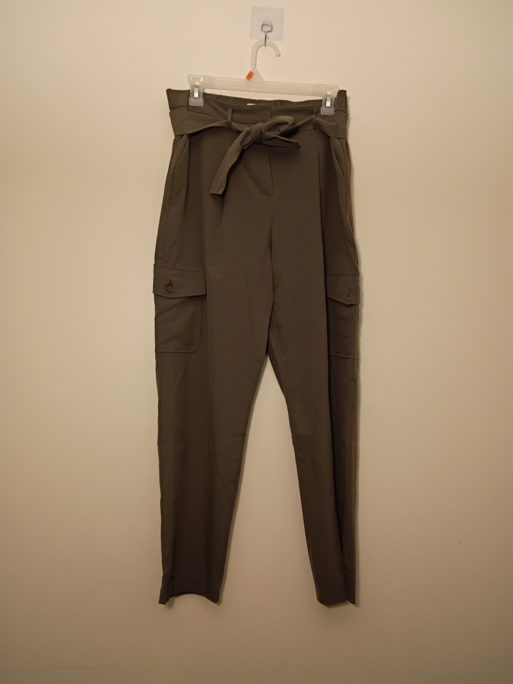 Calvin Klein High-Waist Paperbag Cargo Pants - Olive Green